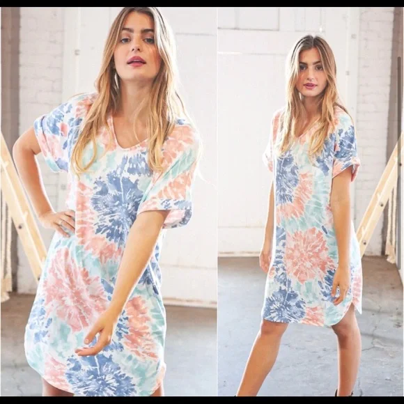 USA Made women’s casual tie dye summer T-shirt dress - Picture 2 of 3